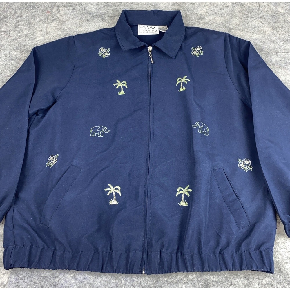 Allyson Whitmore‎ AW Womans M Blue Golf Jacket Embroidered Full Zip Palm Trees